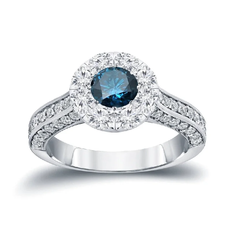 engagement rings with rubies and diamonds for women-Auriya 1 3/4ctw Blue Diamond Halo Engagement Ring 14k Gold