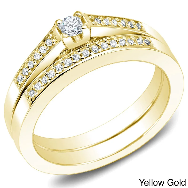 affordable wedding bands for women with diamonds-Auriya 10k Gold 1/4ctw Petite Round Accent Diamond Engagement Ring Set(I-J, I1-I2)