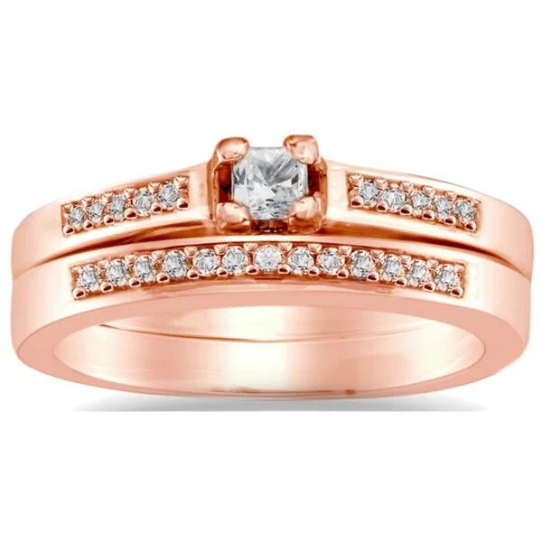 affordable custom wedding bands with gemstones-Auriya 10k Rose Gold 1/4ct TDW Princess-Cut Diamond Engagement Ring Set