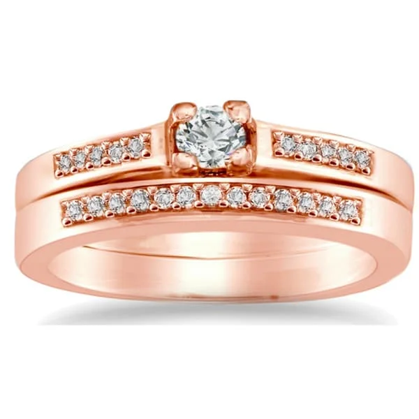 custom rings for women with diamonds and sapphires-Auriya 10k Rose Gold 1/4ctw Round Diamond Engagement Ring Set