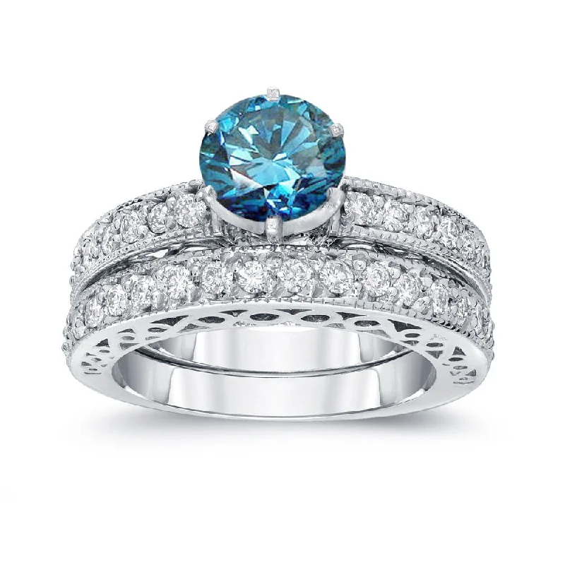 trendy rings for engagement with sapphires-Auriya 14k Gold 1 1/2ctw Blue Diamond Engagement Ring Set