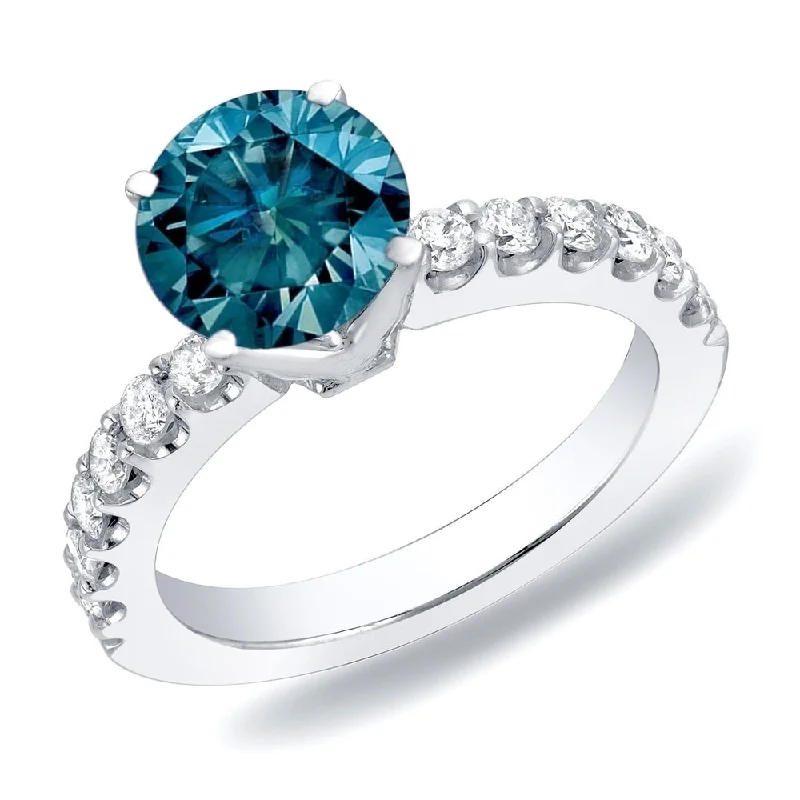 two-tone gold wedding rings for women-Auriya 14k Gold 1ctw Round Blue Diamond Engagement Ring