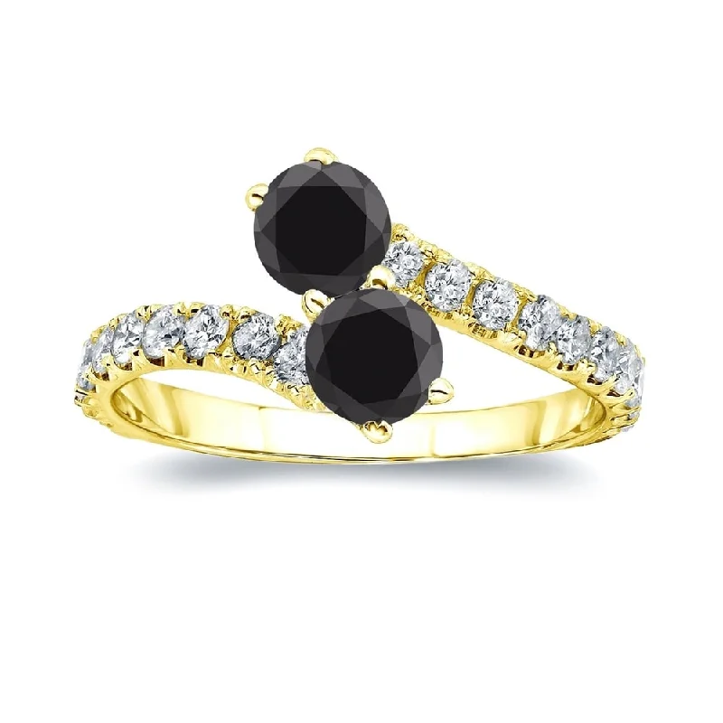 gold rings with diamonds and sapphires for women-Auriya 14k Gold 2 carat TW 2-Stone Black Diamond Engagement Ring