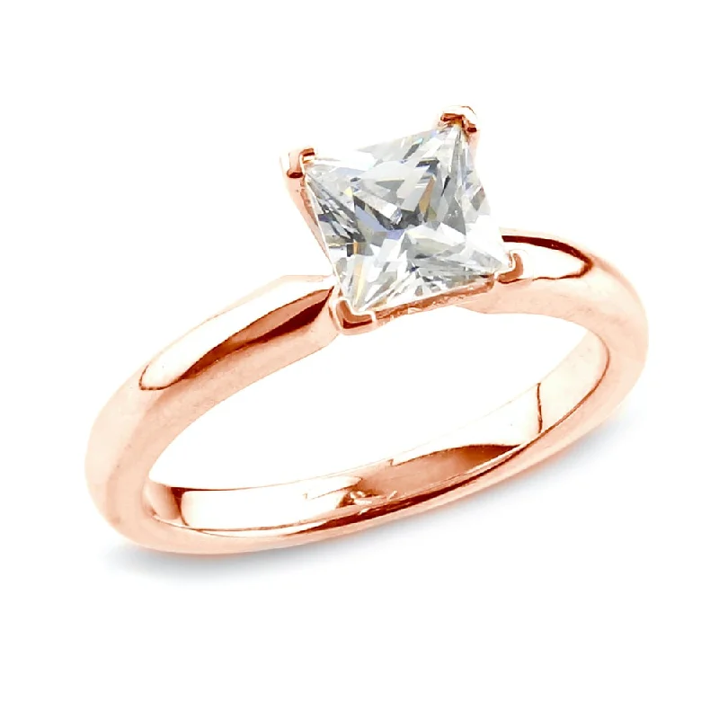 classic engagement rings with diamonds and rubies-Auriya 14k Rose Gold 3/4ctw Princess-cut Solitaire Diamond Engagement Ring