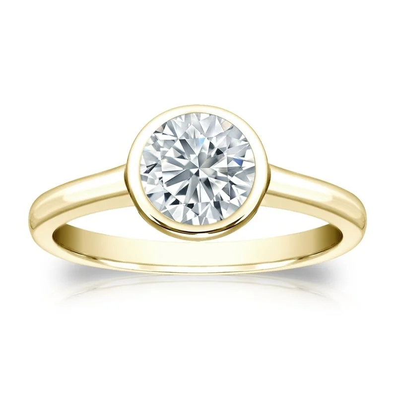 unique wedding rings for women with diamonds-Auriya 18k Gold GIA Certified 1.00ct TDW Solitaire Bezel Set Diamond Engagement Ring