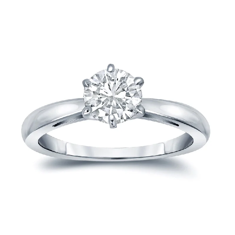 men’s wedding rings with unique designs and diamonds-Auriya Platinum 1ctw Round 6 Prong Solitaire Diamond Engagement Ring Certified