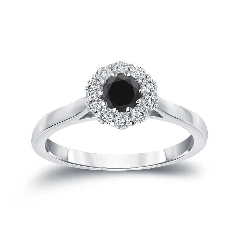 diamond engagement rings with sapphires for women-Auriya Round Halo Black Diamond Engagement Ring 1/2ct TDW 14K Gold