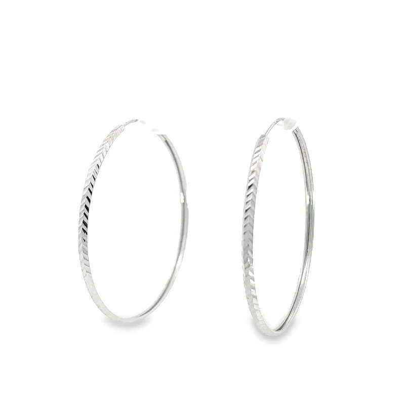 dainty silver hoop earrings for a minimalist look -Baikalla 18k White Gold Dangle Diamond Cut Hoop Earrings