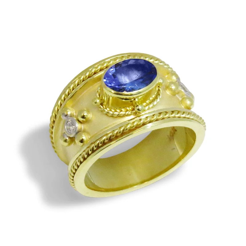 engagement rings with rubies and emeralds for women-Blue Tanzanite Byzantine Gold Ring