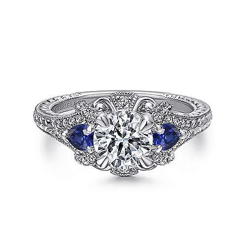 affordable diamond wedding rings for men-14K White Gold Sapphire and Diamond Semi Mount