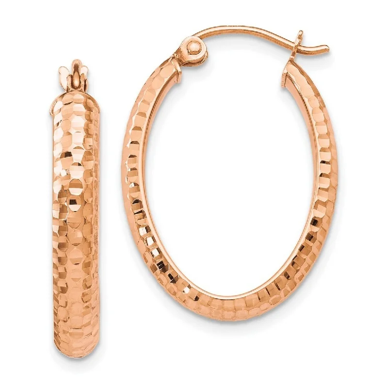 bold drop earrings for a statement piece -Curata 10k Rose Gold Sparkle-Cut 3.6x23mm Oval Hinged Hoop Earrings