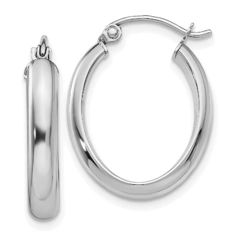 sparkling diamond studs for everyday elegance -Curata 10k White Gold Polished 3.5x24mm Oval Hoop Earrings