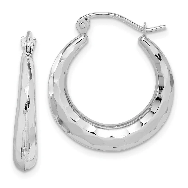 luxurious crystal earrings for high-end appeal -Curata 10k White Gold Polished and Sparkle Cut Hoop Earrings - 23.35x20.56mm Wide 3.83mm Thick