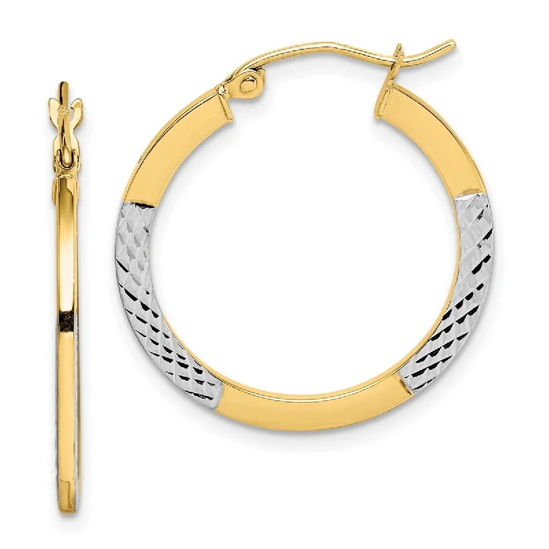 minimalist gold earrings for everyday beauty -Curata 10k Yellow Gold and Rhodium Diamond Cut 2.5x20mm Hoop Earrings