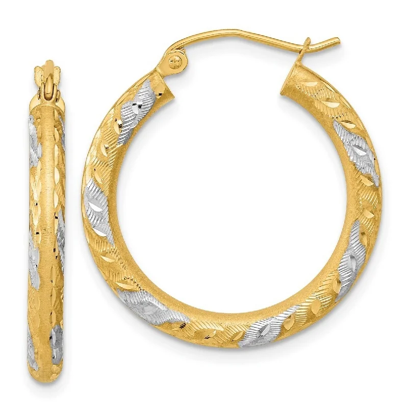 sparkling gemstone hoops for a dazzling finish -Curata 14k and Rhodium Sparkle Cut And Satin Classic Hoop Earrings 26x3mm