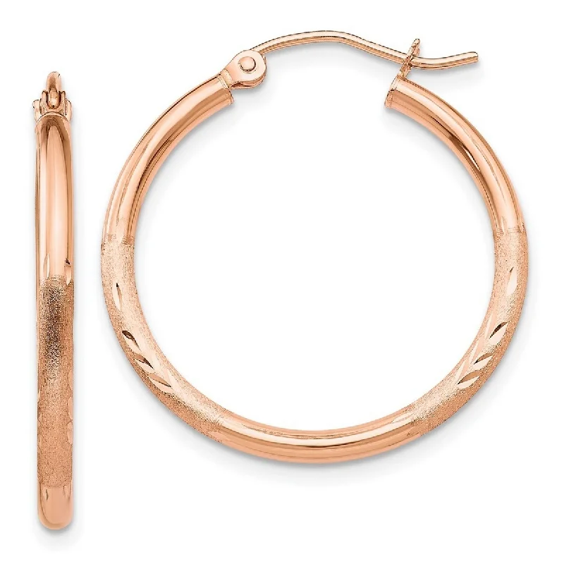 oversized beaded earrings for a fun twist -Curata 14k Rose Gold Light Weight 2x25mm Diamond Cut Hoop Earrings