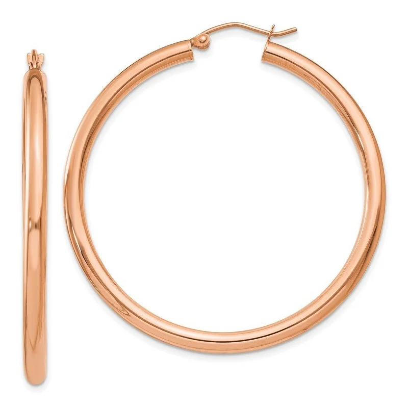 glamorous opal earrings for a chic shine -Curata 14k Rose Gold Polished 3x45mm Lightweight Tube Classic Hoop Earrings