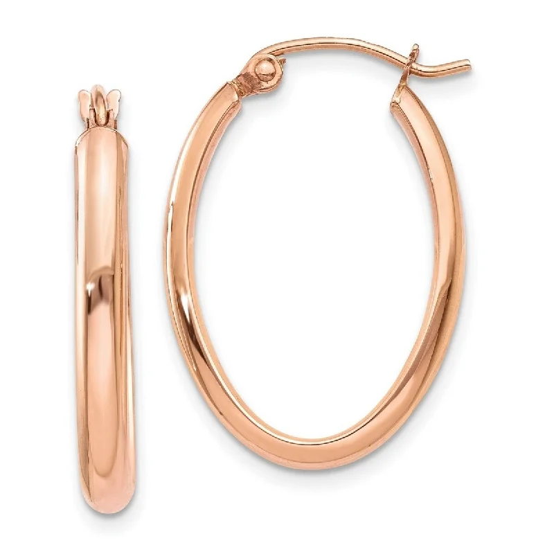 luxurious pearl drop earrings for a sophisticated touch -Curata 14k Rose Gold Polished Half Round 25x3mm Oval Hoop Earrings