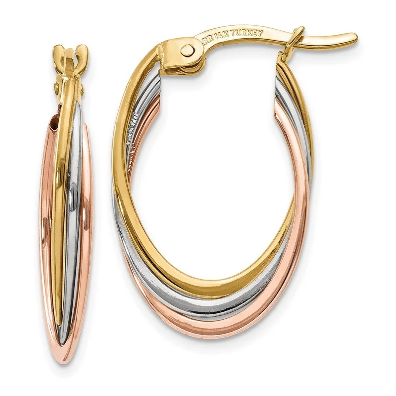 oversized hoop earrings for trendy fashion -Curata 14k Tri-Color Gold Satin Twisted Hoop Earrings (5mm x 22mm)