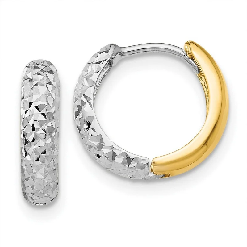 minimalist drop earrings for sleek looks -Curata 14k Two-Tone Gold Diamond-Cut Hinged Huggies Hoop Earrings