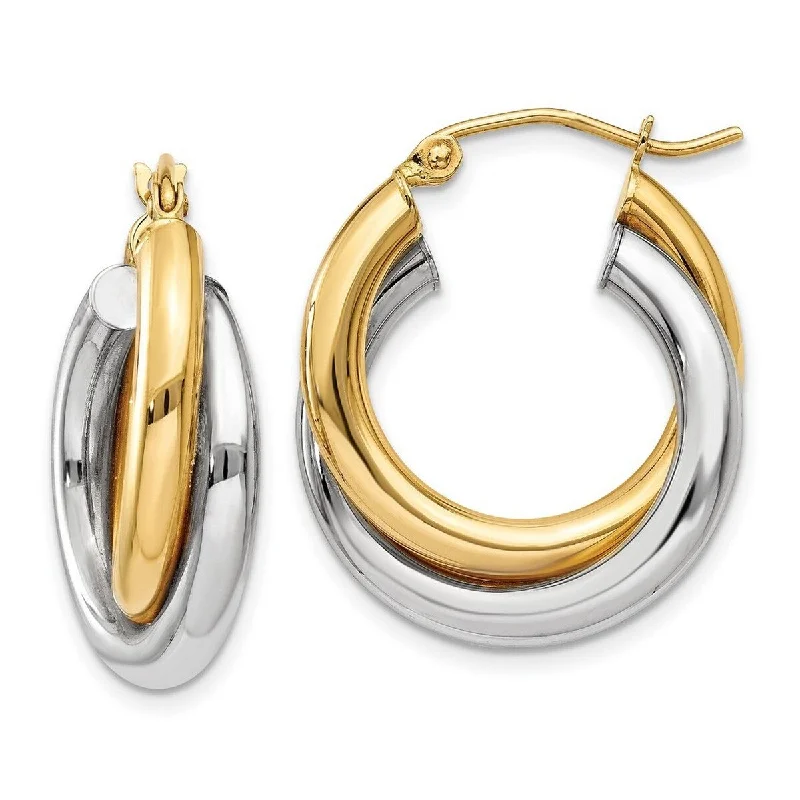 colorful resin earrings for vibrant personality -Curata 14k Two Tone Gold Polished Double 14x7mm Tube Hoop Earrings