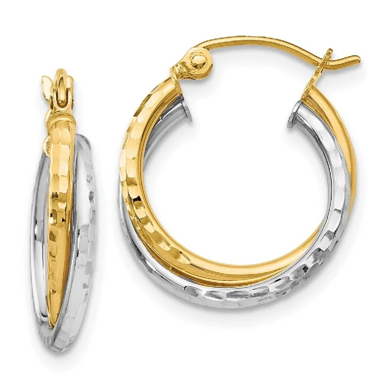 colorful gemstone earrings for an energetic look -Curata 14k Two Tone Gold Twisted Diamond Cut 17mm Double Hoop Earrings