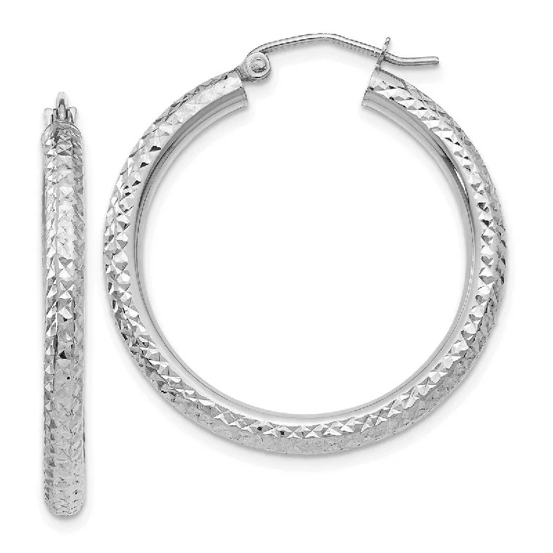 chic gold drop earrings for a sophisticated touch -Curata 14k White Gold Diamond Cut 29x3mm Round Tube Hoop Earrings