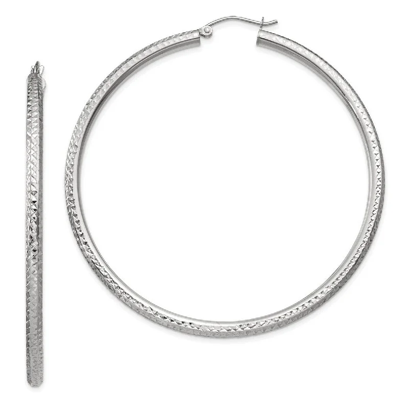 statement gemstone earrings for high-fashion looks -Curata 14k White Gold Diamond Cut 60x3mm Round Tube Hoop Earrings