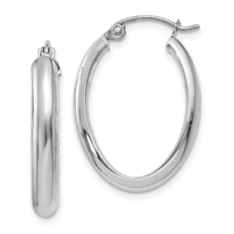 handmade gemstone earrings for unique charm -Curata 14k White Gold Polished 3.5x16mm Oval Hoop Earrings