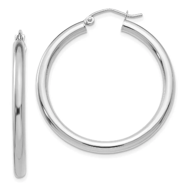 luxurious crystal earrings for high-end appeal -Curata 14k White Gold Polished 3x35mm White Hoop Earrings