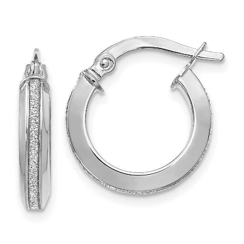 chic hoop earrings for elegant style -Curata 14k White Gold Polished Glitter Infused 30x3mm Round Hoop Earrings