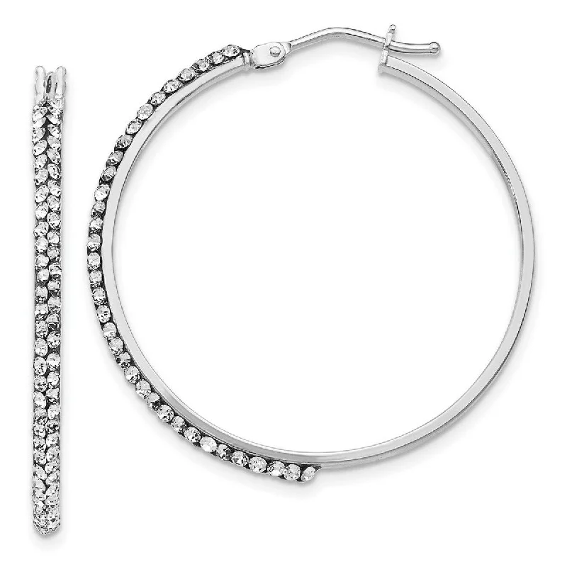 luxurious pearl drop earrings for bridal fashion -Curata 14k White Gold Polished Hinged post Crystal Hinged Hoop Earrings (2MM X 33MM)