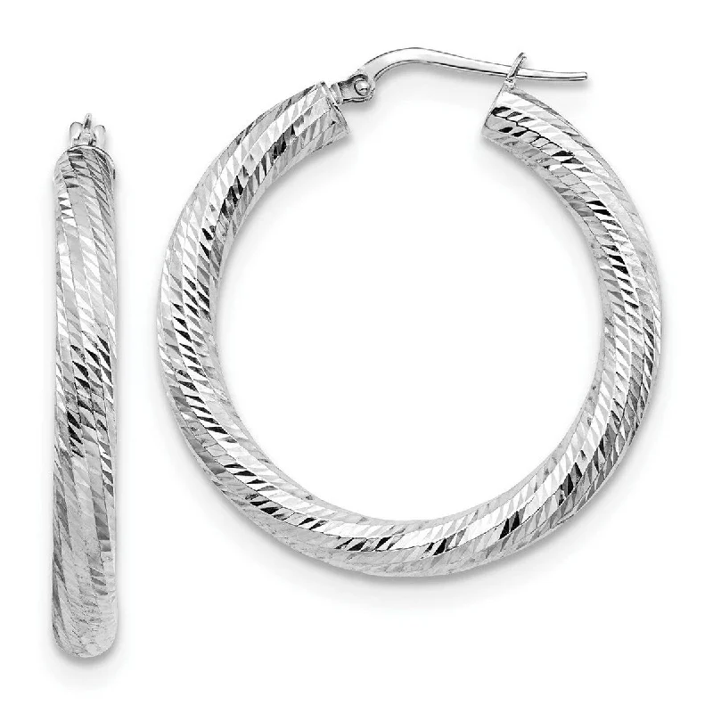 large dangle earrings for a dramatic look -Curata 14k White Gold Sparkle Cut 4x25 Round Hoop Earrings