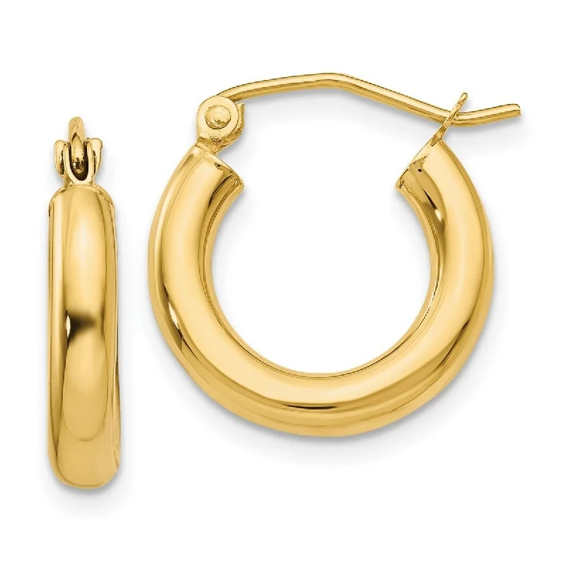 large gemstone earrings for standout appeal -Curata 14k Yellow Gold Polished 3x15mm Round Hoop Earrings