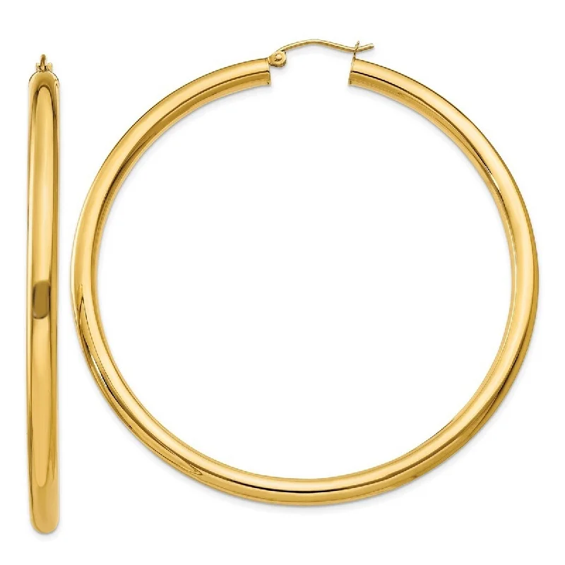 delicate pearl earrings for subtle elegance -Curata 14k Yellow Gold Polished 4mm X 65mm Tube Hoop Earrings - 65mm long 4mm Thick