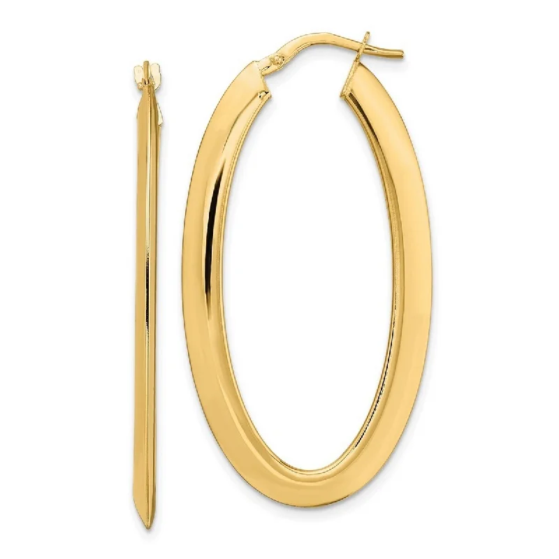 modern gemstone earrings for a chic look -Curata 14k Yellow Gold Polished Knife-edged 45.8x2.1mm Oval Hoop Earrings