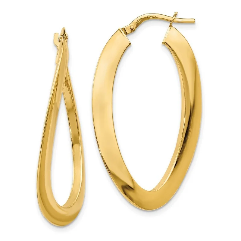 gold thread earrings for a delicate and modern touch -Curata 14k Yellow Gold Polished Twisted Oval 38x2mm Hinged Hoop Earrings