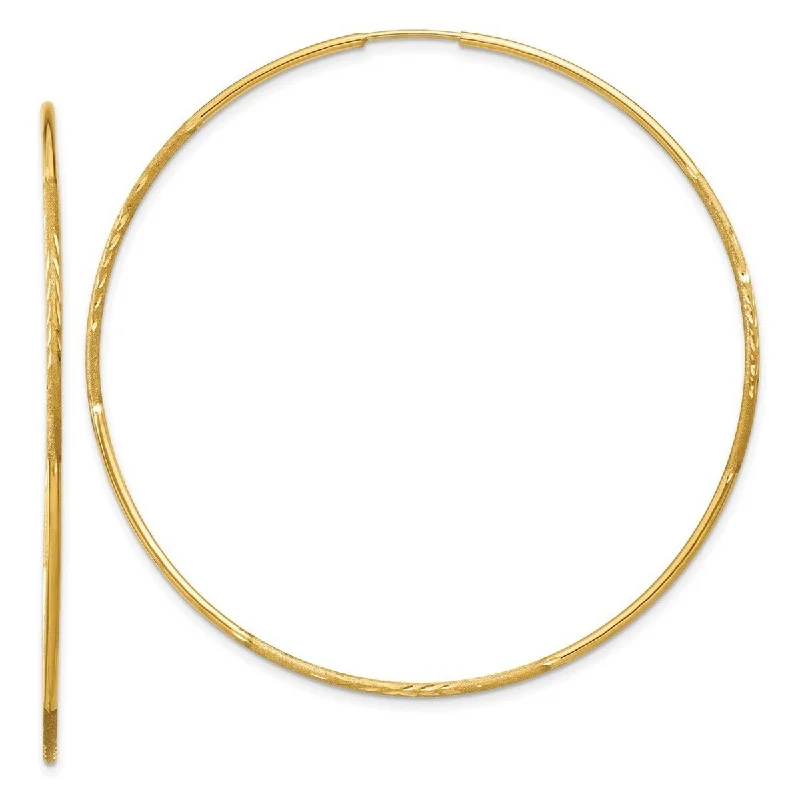 bold gold earrings for a polished finish -Curata 14k Yellow Gold Satin tube 1.25x58mm Diamond Cut Endless Hoop Earrings