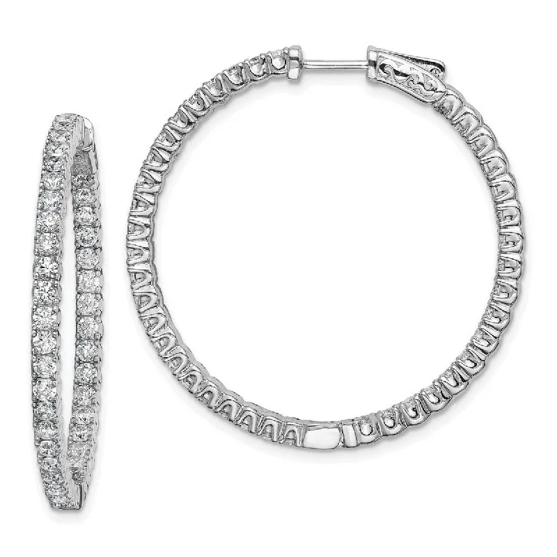 sparkling cubic zirconia earrings for dazzling beauty -Curata 925 Sterling Silver Polished Hinged hoop Safety clasp Rhodium Plated CZ Cubic Zirconia Simulated Diamond In and Out Hoop