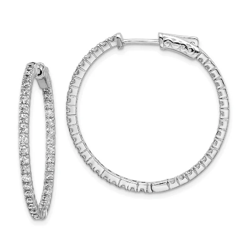 elegant crystal studs for a dazzling look -Curata 925 Sterling Silver Polished Safety clasp Rhodium Plated With CZ Cubic Zirconia Simulated Diamond Hinged Hoop Earrings