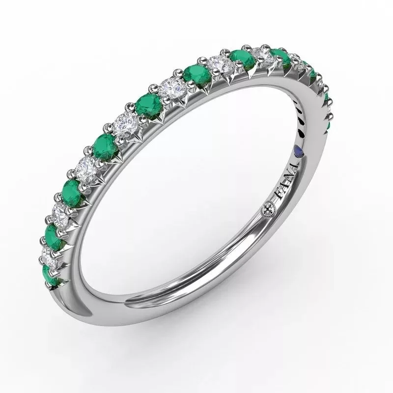 custom gold rings for men with diamonds and rubies-Delicate Emerald Shared Prong Anniversary Band