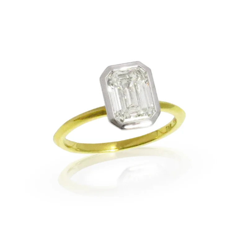 gold engagement rings with sapphires and diamonds-Emerald Cut Diamond Ring