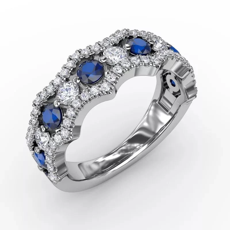 custom gold wedding bands for women with diamonds-"Endless Romance" Sapphire and Diamond Wave Ring