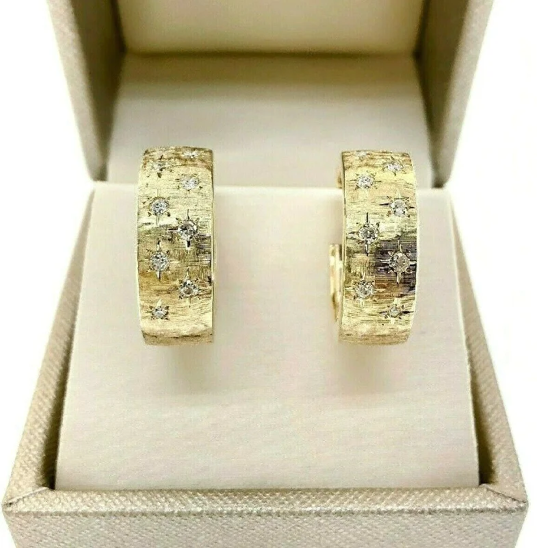 glamorous diamond hoop earrings for special events -Fine 0.45 Carats t.w. Florentine Diamond Hoop Earrings 14 Karat Yellow Gold