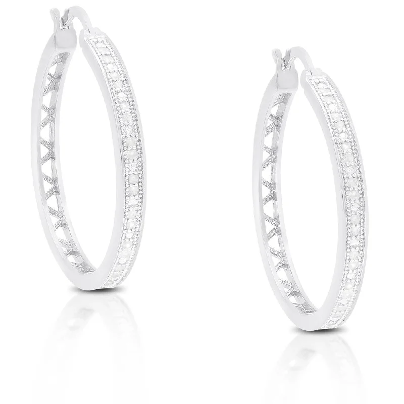 delicate resin earrings for subtle elegance -Finesque Gold Over Silver or Sterling Silver 1/4ct TDW Diamond Hoop Earrings