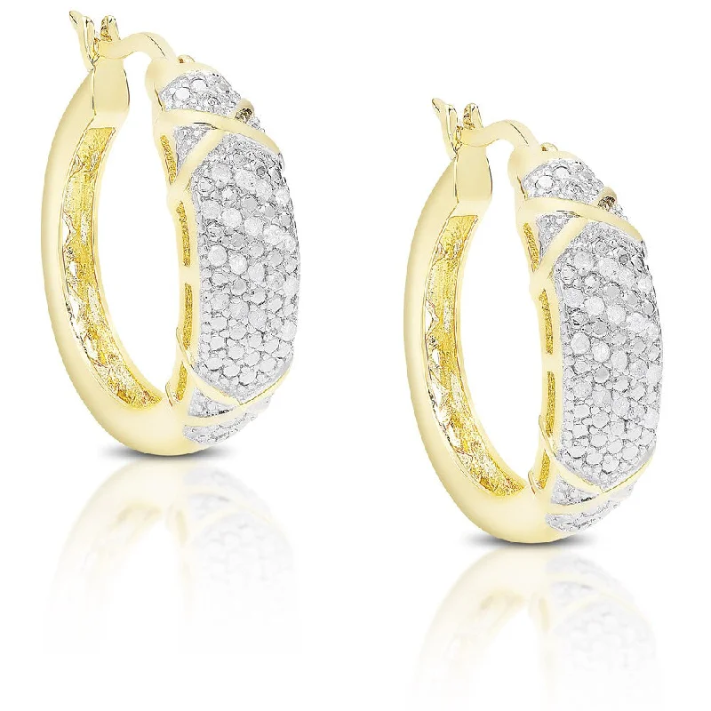 playful cactus earrings for quirky charm -Finesque Gold over Silver or Sterling Silver 1/5 Ct TDW Diamond Hoop Earrings