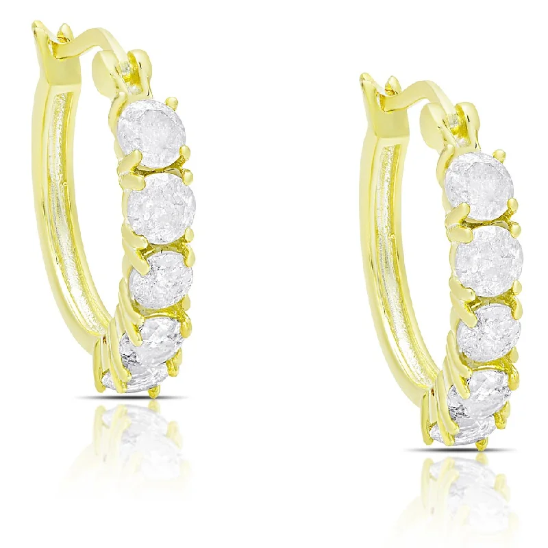 statement crystal earrings for a bright impact -Finesque Gold Over Silver or Sterling Silver 2.5ct TDW Diamond Five Stone Hoop Earrings