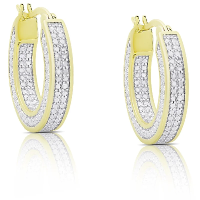 chic gold earrings for elegant occasions -Finesque Gold Over Silver or Sterling Silver Diamond Accent Hoop Earrings