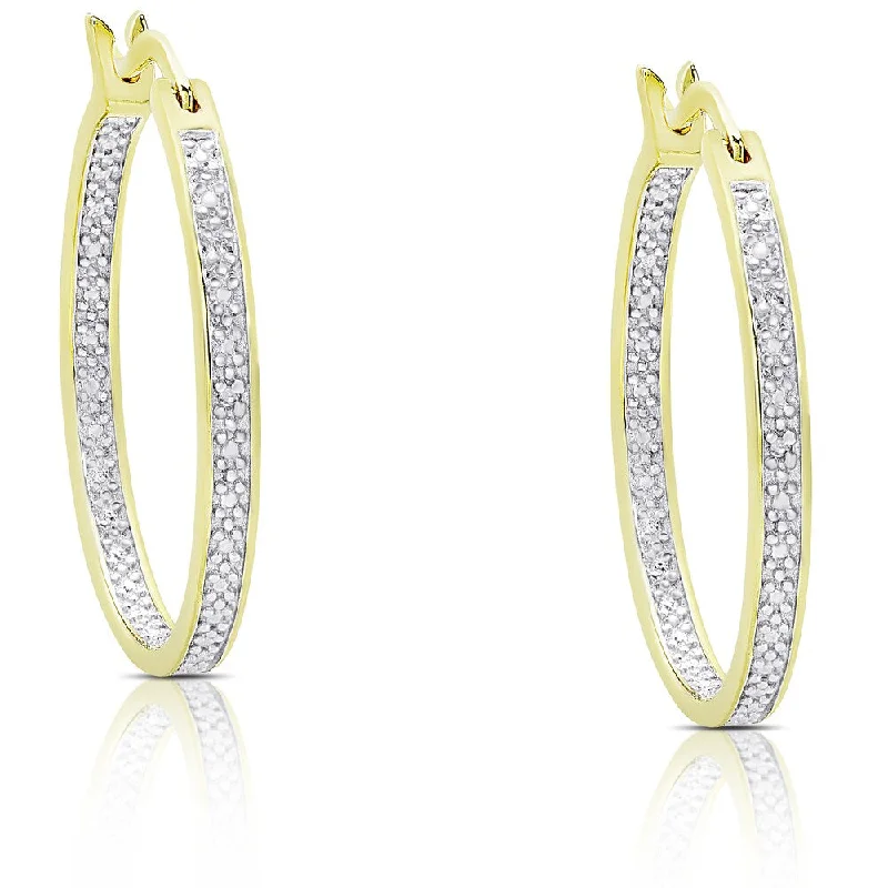 luxurious opal earrings for an elegant glow -Finesque Gold Over Silver or Sterling Silver Diamond Accent Hoop Earrings