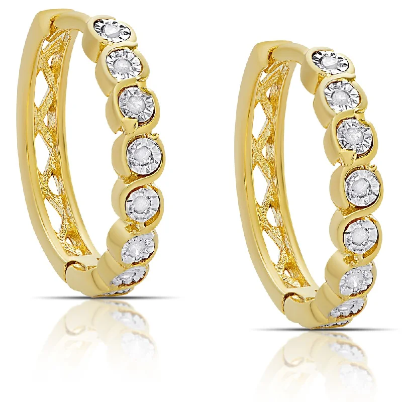 bold crystal drop earrings for modern chic -Finesque Gold over Sterling Silver .12ct TDW Diamond Miracle Plate Hoop Earrings (I-J, I2-I3)